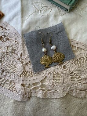 Vintage brass and freshwater pearl
